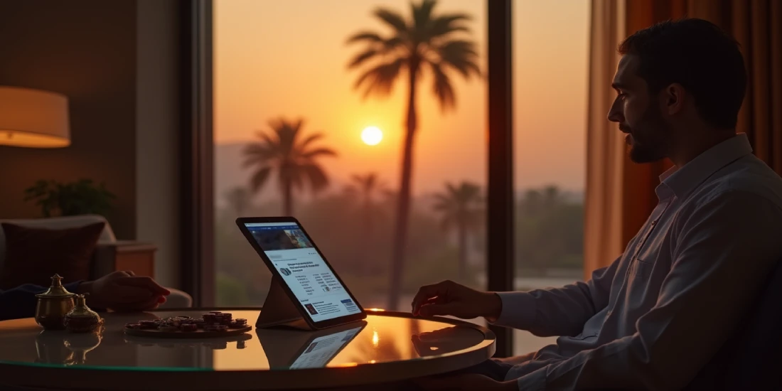 man reading casino news at sunset